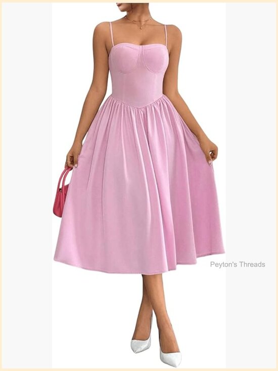 Dresses & Skirts - Sleeveless Midi Corset Dress A-Line Flowy Party Cami Dress